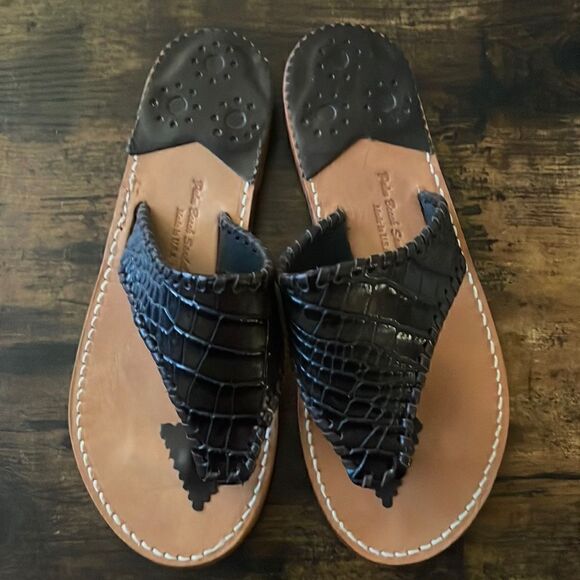 Palm Beach Sandals  Croc Dark Brown Leather flip-flops Size 7 / excellent - Picture 1 of 6